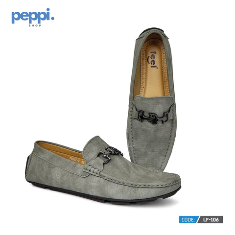 LF-106 - Gray Genuine Cow Leather Slip On Moccasin Loafers For Men