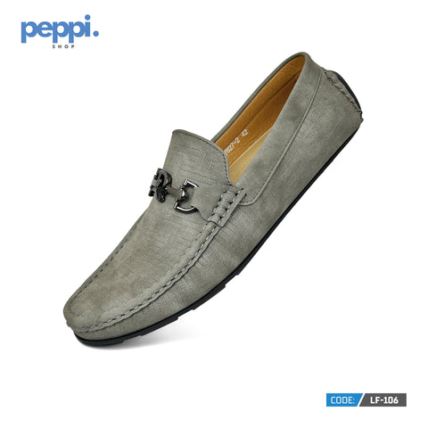 LF-106 - Gray Genuine Cow Leather Slip On Moccasin Loafers For Men