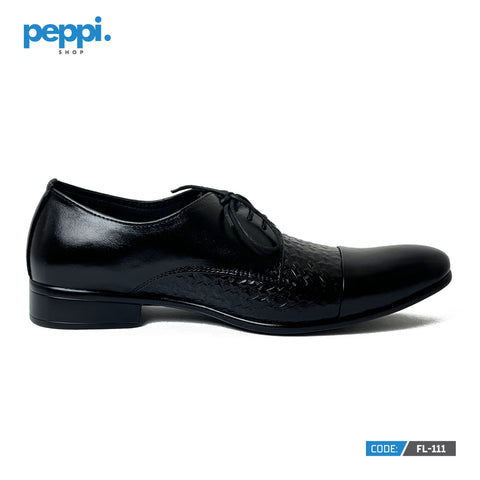 FL-111 - Black Lace-Up Designed Imported Leather Formal Shoes For Men